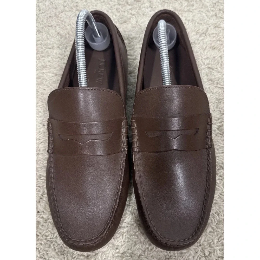 J. Crew Brown Leather Slip On Driving Loafers Shoes Mens 9 Comfort Casual Preppy